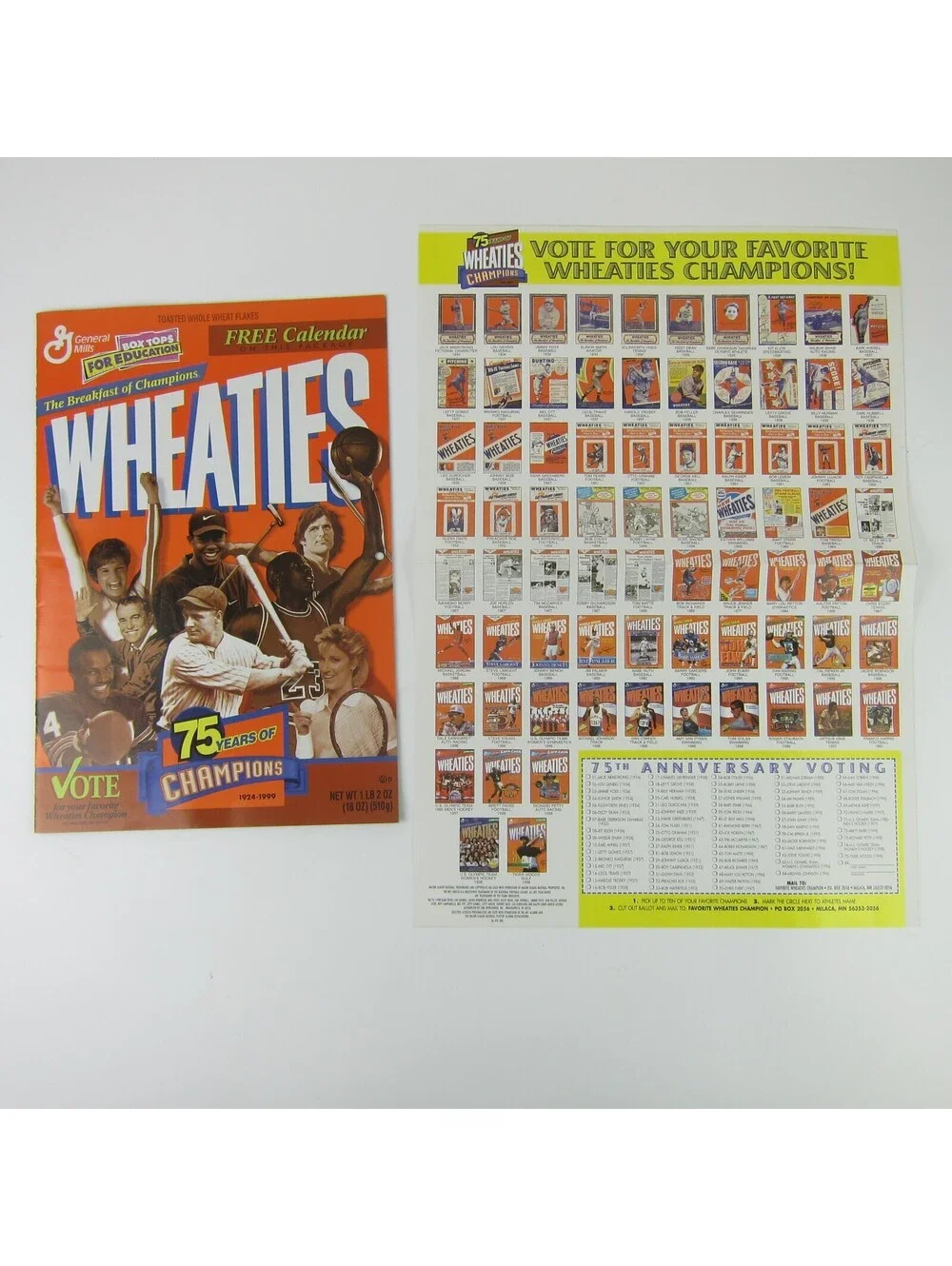 Vintage Wheaties Calendar 1999 Champions & Voting Poster 75 Years Of Champions